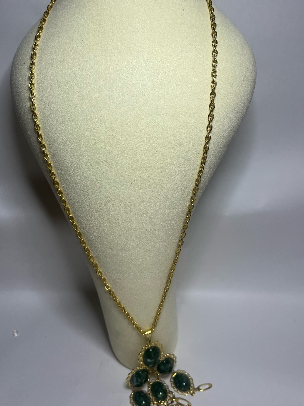 Gold-Tone Green Stone Statement Pendant Necklace - Picture 3 of 4